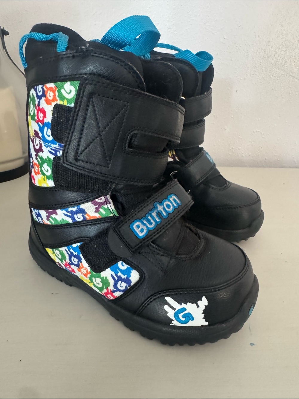 Burton Black Kids Snow Boots with Multicolor Logo Panels and Blue Accents